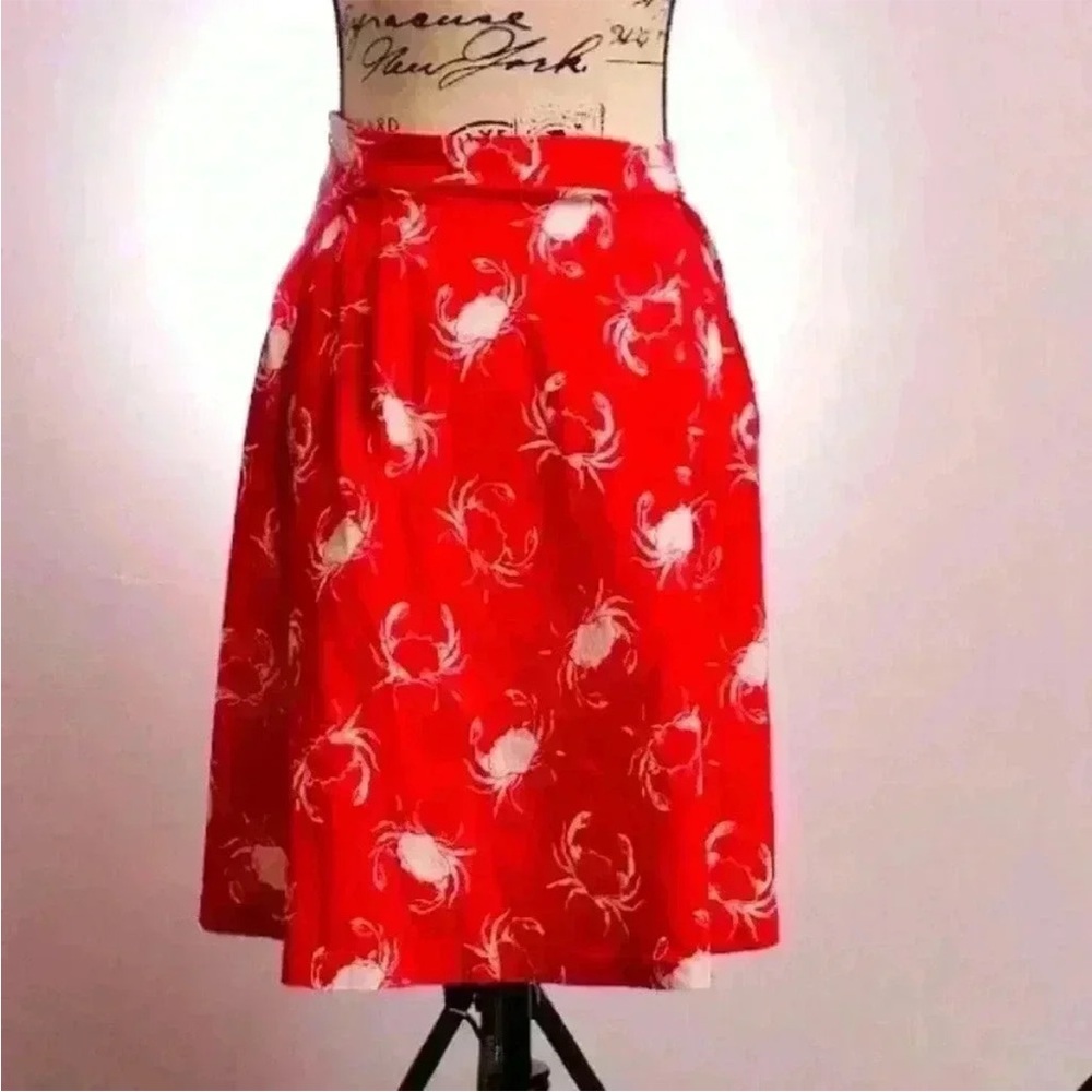 Lindy Bop Red Crab Print Skirt Women’s US 12 Pinup Circle Skirt